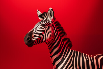 Zebra de lado no fundo vermelho Art Déco - Papel de parede