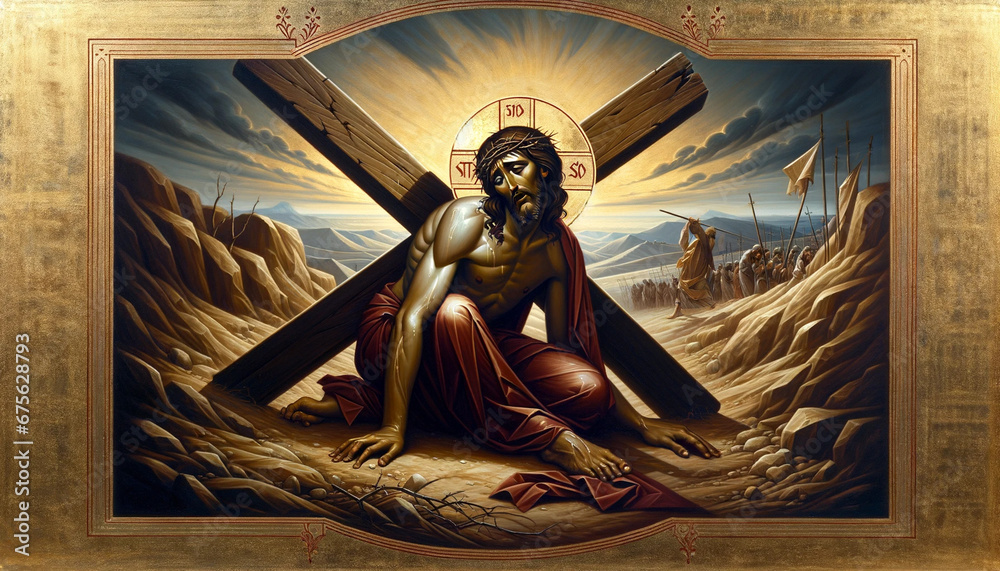 Poster divine agony: religious art depicting christ's passion