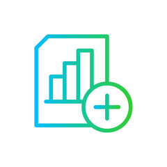Add analysis report performance business icon with blue and green gradient outline style. report, analysis, data, chart, add, symbol, sign. Vector Illustration
