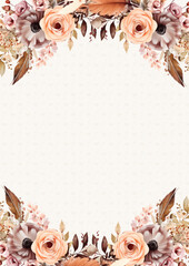Peach white and brown elegant watercolor background with flora and flower