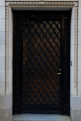 beautiful front door of a house with an aristocratic family in the center of Manhattan. High...