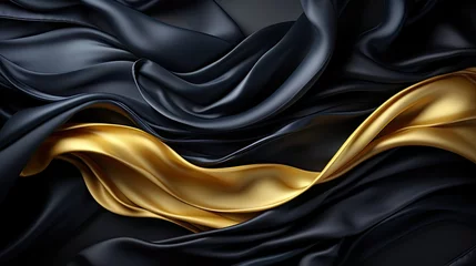 Zelfklevend Fotobehang AI-generated illustration of black and gold fabric. MidJourney. © EAStevens