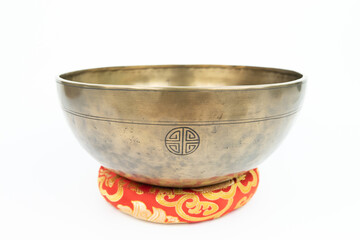 Tibetan handcrafted full moon singing bowl with full moon bowl logo crafted isolated on white background