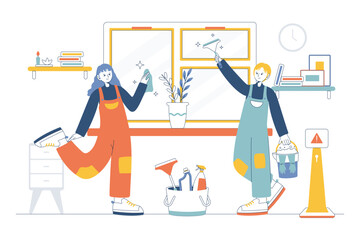 Two Cleaners Cleaning House Happily