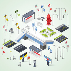 city street constructor isometric elements