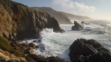 waves crashing against the cliff