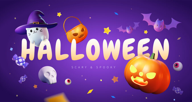 3D fun purple Halloween banner