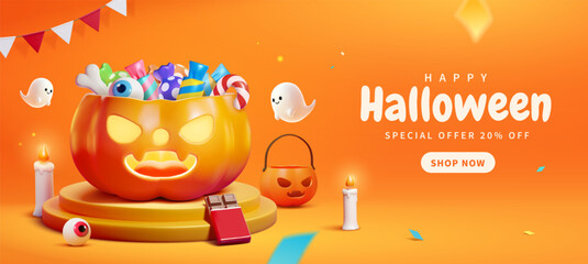 3D Orange Halloween banner