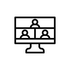 Virtual meeting digitalization business icon with black outline style. virtual, communication, online, technology, home, business, video. Vector Illustration