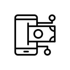 Digital payment digitalization business icon with black outline style. digital, internet, phone, mobile, technology, business, banking. Vector Illustration