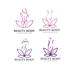 Collection of Yoga, Zen and Meditation logos, linear icons and elements. Bohemian style minimalist illustrations in pastel colors. Vector design