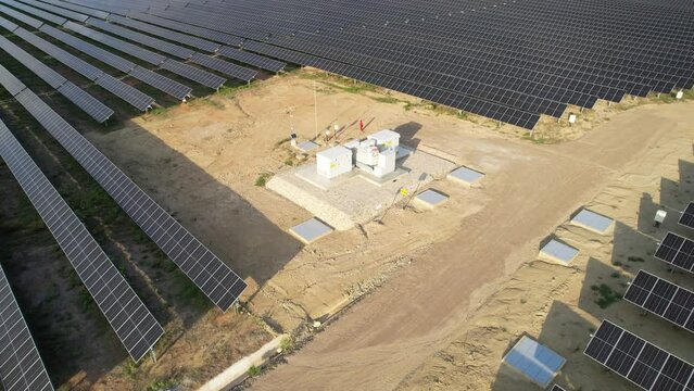 Utility scale solar farm or pv plant with bifacial modules and trackers