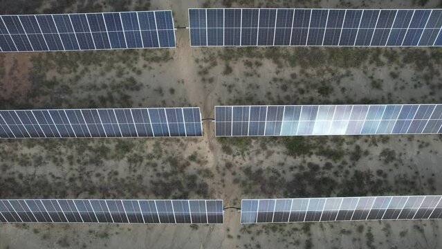 Utility scale solar farm or pv plant with bifacial modules and trackers