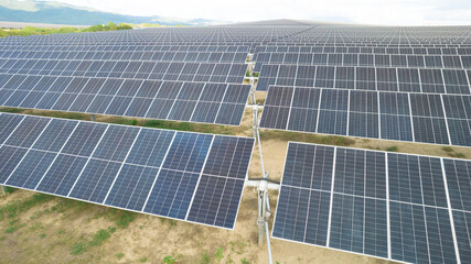 Utility scale solar farm or pv plant with bifacial modules and trackers