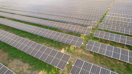 Utility scale solar farm or pv plant with bifacial modules and trackers