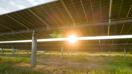 Utility scale solar farm or pv plant with bifacial modules and trackers