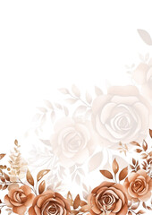 Brown and white watercolor hand painted background template for Invitation with flora and flower
