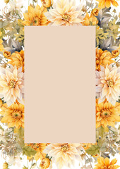 White and yellow modern background invitation template with floral and flower