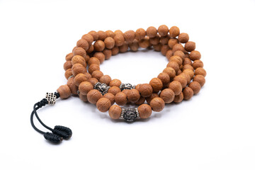 Japa Mala - Buddhist, Tibetan or Hindu wooden prayer beads isolated on white background