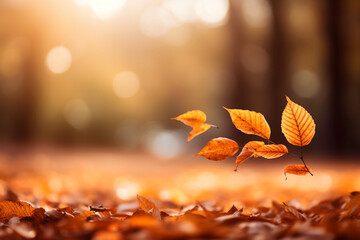 Naklejka na ściany i meble Colorful leaves in Autumn season with blurred background.