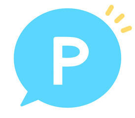 シンプルな水色のPマークと吹き出し
