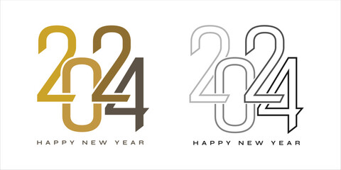 2024 number design. 2024 Happy New Year logo text design. Vector illustration logo for template, diaries, notebooks, calendars.