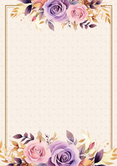 Pink beige and purple violet wreath background invitation template with flora and flower