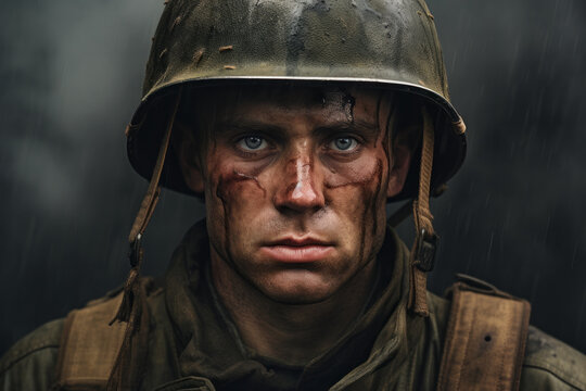 Historical portrait of a world war 2 army soldier wearing military uniform