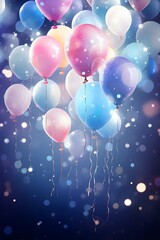 Happy birthday. Air balloons, Foil balloons, Birthday balloon, glitter confetti elements. Birthday card.