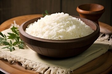 Wooden Bowl Of White Rice