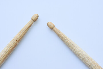wooden drumstick isolated on white background, object for play drum
