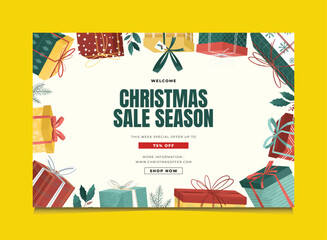 Christmas Sale Template and Gifts Box Illustration