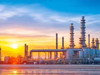 Close up Industrial view at oil refinery plant form industry zone with sunrise and cloudy sky.
