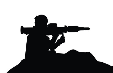 soldiers tank missile silhouette, military man in the battle. vector illustration eps. - obrazy, fototapety, plakaty