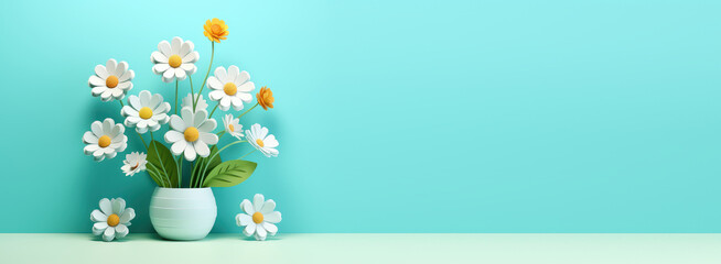 lowers Plant Background with Copyspace in Papercraft Style, Floral Banner with Blooming Flowers and Leaves.