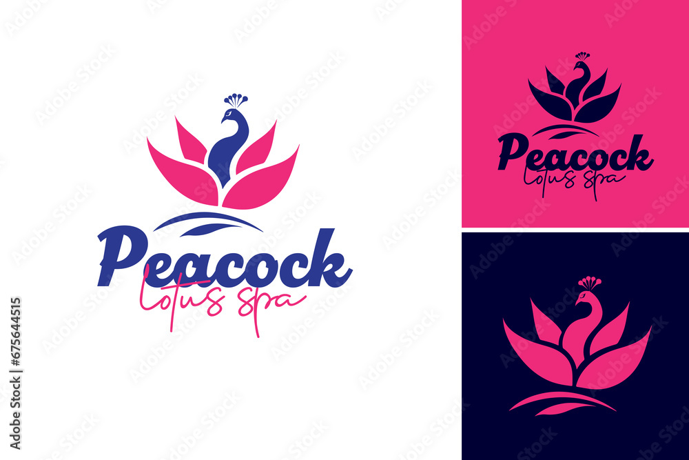 Sticker logo for peacock spa. this is a sleek and elegant design suitable for a high-end spa or wellness cen