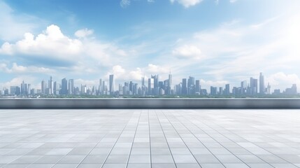 Empty square floor and city skyline with building background, text space.