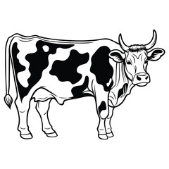 Hand-drawn, flat, vector cow outline design