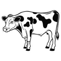 Hand-drawn, flat, vector cow outline design