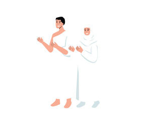 Standing Couple in White Cloth Praying | Hajj Set