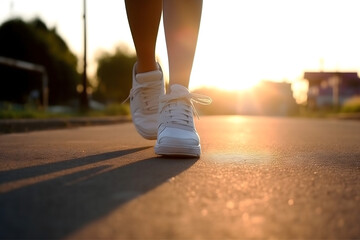 person walking close-up in a sneaker, legs of a person, pair of boots, person running on the street