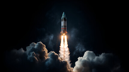 a rocket flying on clean black background