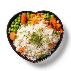 Mix vegetable pulao in heart shaped bowl, indian veg biryani,