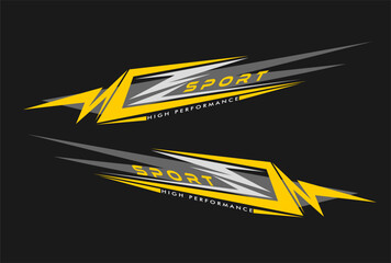 wrap design for car vectors. sports yellow stripes, car stickers. racing decals for tuning - obrazy, fototapety, plakaty