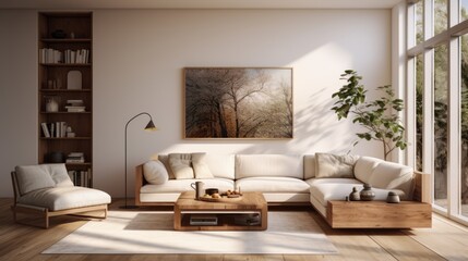 home interior design concept scandinavien living room space design element cosy room with earthtone interior fabric and finishing decorating with natural prop and items room with daylight ambient
