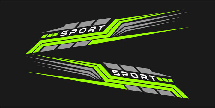 wrap design for car vectors. sports green stripes, car stickers. racing decals for tuning