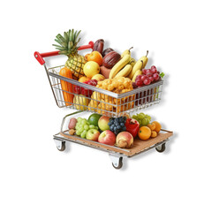 A Colorful Assortment of Fresh Fruits Overflowing in a Shopping Cart