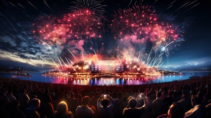 fireworks light up the night sky as the DJ's beats set the tone for an epic new year's night.