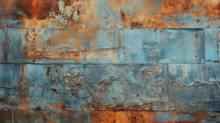 Weathered Metal Wall with Blue Paint