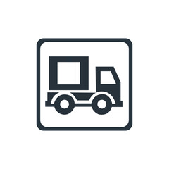 A flat-style icon for a delivery truck sign A van vector image is set against a solitary white background. The idea for a cargo car company